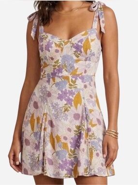 American Eagle Outfitters Lavender and Mustard Floral Tie-Shoulder Mini Dress